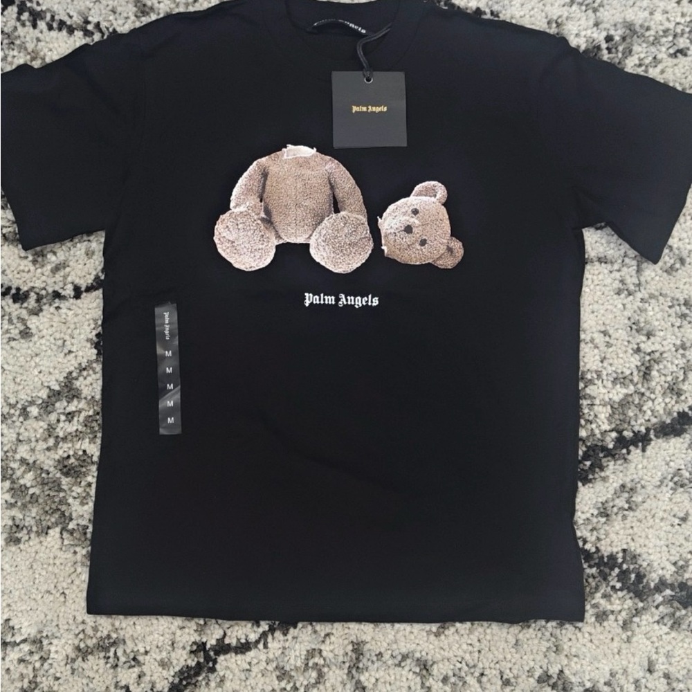 Palm Angels Black Tee with Bear Graphic